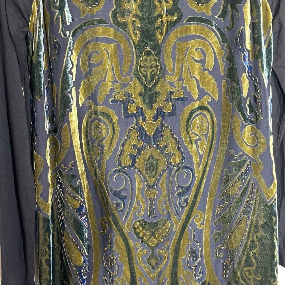 HALE BOB Velvet Burnout Long Sleeve  Silk Dress With Beads Size M - Picture 3 of 15